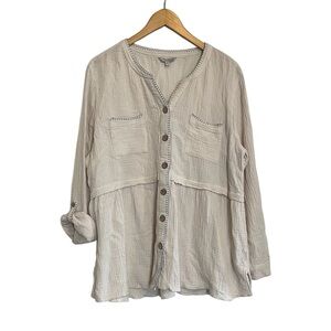 John Mark Gauzy Coastal Boho cotton roll tab sleeve tunic top size XL